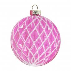 Χριστουγεννιάτικη Γυάλινη Ροζ Μπάλα, Ανάγλυφη με Ρόμβους (8cm)